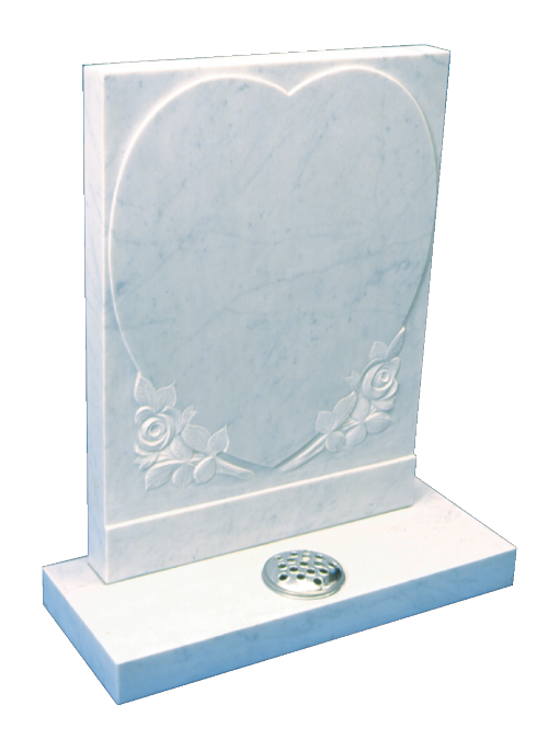 Marble Headstone - Carved heart panel with roses