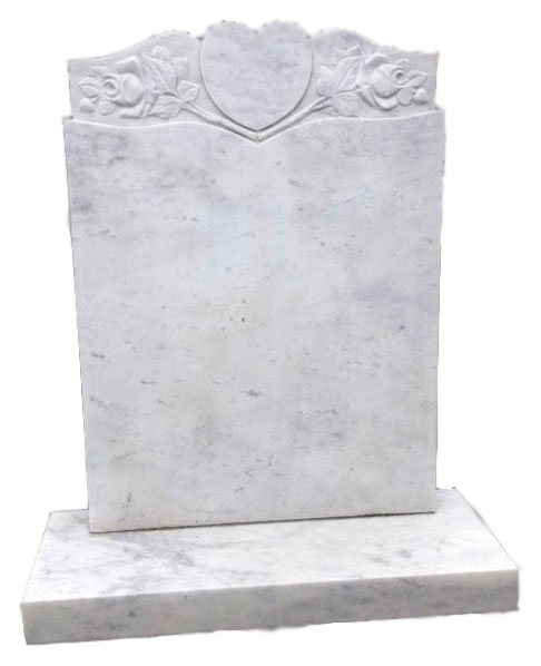 Marble Headstone - Carved heart and roses