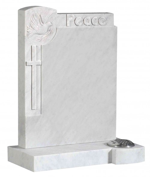 Marble Headstone - Carved cross and Peace