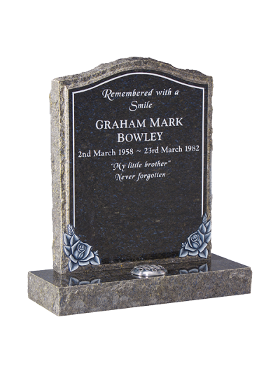 Granite Rustic Headstone - Feature keyline and roses